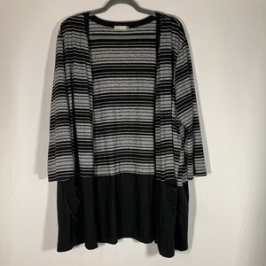 Chalet Black & Grey Striped Short Sleeve Cardigan